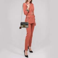 Pre Owned Gucci Tricolor GG Supreme Canvas and Leather Small Padlock Shoulder Bag