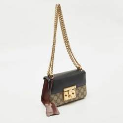 Pre Owned Gucci Tricolor GG Supreme Canvas and Leather Small Padlock Shoulder Bag