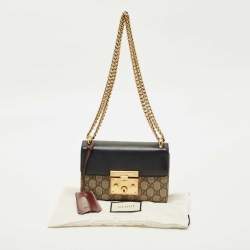 Pre Owned Gucci Tricolor GG Supreme Canvas and Leather Small Padlock Shoulder Bag