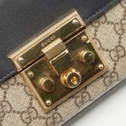 Pre Owned Gucci Tricolor GG Supreme Canvas and Leather Small Padlock Shoulder Bag