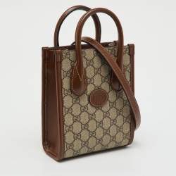 Pre Owned Gucci Beige/ Brown GG Supreme Canvas and Leather Mini Tote