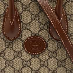Pre Owned Gucci Beige/ Brown GG Supreme Canvas and Leather Mini Tote