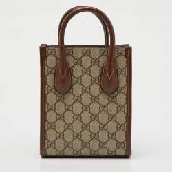 Pre Owned Gucci Beige/ Brown GG Supreme Canvas and Leather Mini Tote