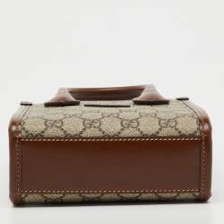 Pre Owned Gucci Beige/ Brown GG Supreme Canvas and Leather Mini Tote