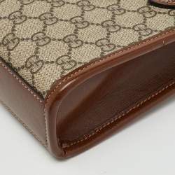 Pre Owned Gucci Beige/ Brown GG Supreme Canvas and Leather Mini Tote