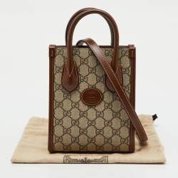 Pre Owned Gucci Beige/ Brown GG Supreme Canvas and Leather Mini Tote
