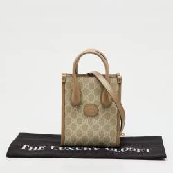 Pre Owned Gucci Beige/Off White GG Supreme Canvas and Leather Mini Tote