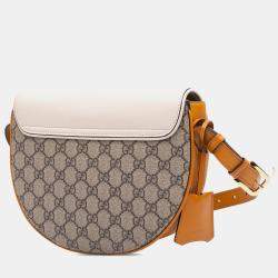 Pre Owned Gucci Beige Brown GG Supreme Saddle Padlock Crossbody