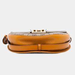 Pre Owned Gucci Beige Brown GG Supreme Saddle Padlock Crossbody