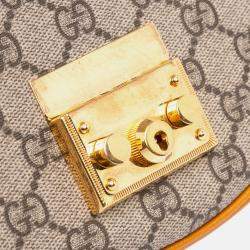 Pre Owned Gucci Beige Brown GG Supreme Saddle Padlock Crossbody