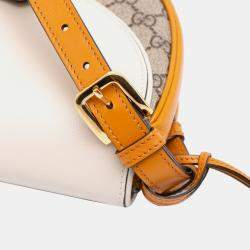 Pre Owned Gucci Beige Brown GG Supreme Saddle Padlock Crossbody