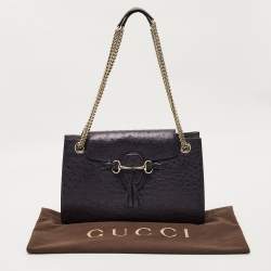 Pre Owned Gucci Metallic Purple Ostrich Large Emily Chain Shoulder Bag