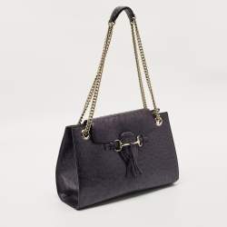 Pre Owned Gucci Metallic Purple Ostrich Large Emily Chain Shoulder Bag