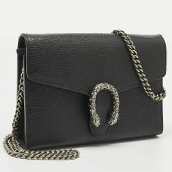 Pre Owned Gucci Black Leather Dionysus Wallet on Chain
