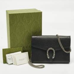 Pre Owned Gucci Black Leather Dionysus Wallet on Chain
