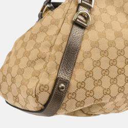 Pre Owned Gucci GG Beige Canvas and Leather Handbag