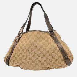 Pre Owned Gucci GG Beige Canvas and Leather Handbag