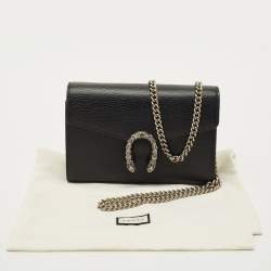 Pre Owned Gucci Black Leather Mini Dionysus Crystals Wallet on Chain