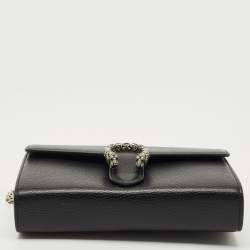 Pre Owned Gucci Black Leather Mini Dionysus Crystals Wallet on Chain