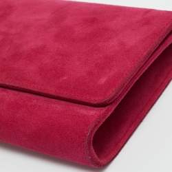 Pre Owned Gucci Pink Suede Interlocking Crystals Broadway Clutch
