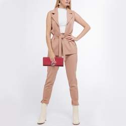 Pre Owned Gucci Pink Suede Interlocking Crystals Broadway Clutch