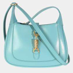 Pre Owned Gucci Dusty Azure Boarded Dyana Lux Calfskin Mini Jackie 1961 Hobo
