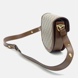 Pre Owned Gucci Beige Brown Canvas 1955 Horsebit Round Mini Bag