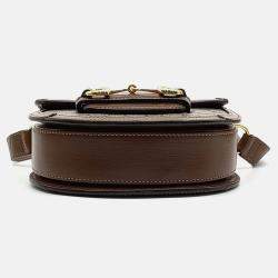 Pre Owned Gucci Beige Brown Canvas 1955 Horsebit Round Mini Bag