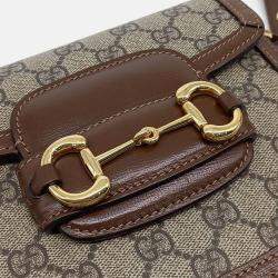 Pre Owned Gucci Beige Brown Canvas 1955 Horsebit Round Mini Bag