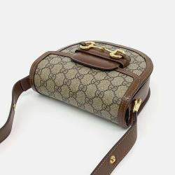 Pre Owned Gucci Beige Brown Canvas 1955 Horsebit Round Mini Bag