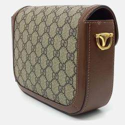 Pre Owned Gucci Beige Brown Coated canvas Horsebit 1955 Mini Bag