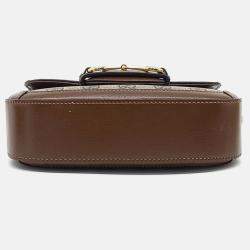 Pre Owned Gucci Beige Brown Coated canvas Horsebit 1955 Mini Bag