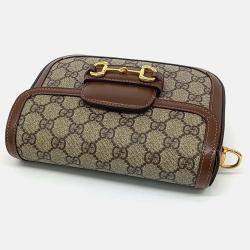 Pre Owned Gucci Beige Brown Coated canvas Horsebit 1955 Mini Bag