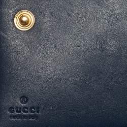 Pre Owned Gucci Navy Blue Guccissima Leather Pushlock Trifold Wallet