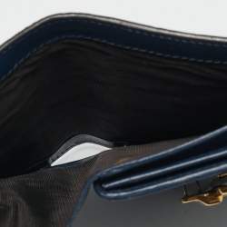 Pre Owned Gucci Navy Blue Guccissima Leather Pushlock Trifold Wallet