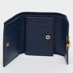 Pre Owned Gucci Navy Blue Guccissima Leather Pushlock Trifold Wallet