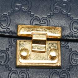 Pre Owned Gucci Navy Blue Guccissima Leather Pushlock Trifold Wallet