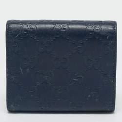 Pre Owned Gucci Navy Blue Guccissima Leather Pushlock Trifold Wallet