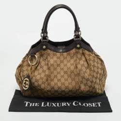 Pre Owned Gucci Brown/Beige GG Canvas and Leather Medium Sukey Tote