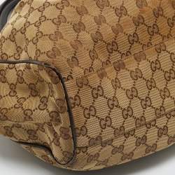 Pre Owned Gucci Brown/Beige GG Canvas and Leather Medium Sukey Tote