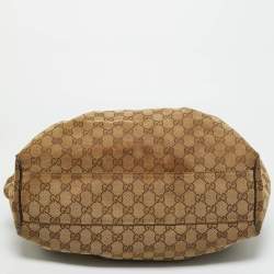 Pre Owned Gucci Brown/Beige GG Canvas and Leather Medium Sukey Tote