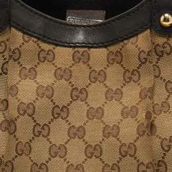 Pre Owned Gucci Brown/Beige GG Canvas and Leather Medium Sukey Tote
