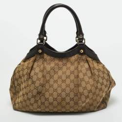 Pre Owned Gucci Brown/Beige GG Canvas and Leather Medium Sukey Tote