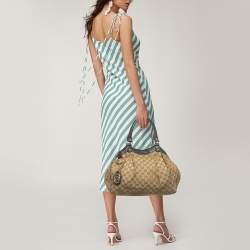 Pre Owned Gucci Brown/Beige GG Canvas and Leather Medium Sukey Tote