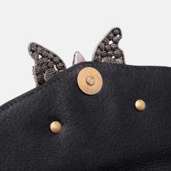 Pre Owned Gucci Black Small Leather Linea Totem Crystal Butterfly Crossbody