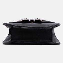 Pre Owned Gucci Black Small Leather Linea Totem Crystal Butterfly Crossbody