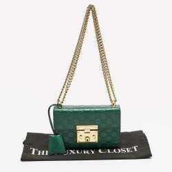 Pre Owned Gucci Green Guccissima Leather Small Padlock Shoulder Bag