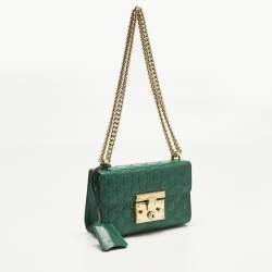 Pre Owned Gucci Green Guccissima Leather Small Padlock Shoulder Bag