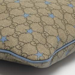 Pre Owned Gucci Blue/Beige GG Supreme Stars Canvas and Leather Flat Messenger Bag