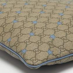 Pre Owned Gucci Blue/Beige GG Supreme Stars Canvas and Leather Flat Messenger Bag